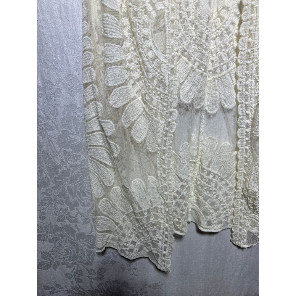 Rebellion Lace Cardigan Medium Cream Long Line Duster Open Short Sleeve Boho - Picture 2 of 7